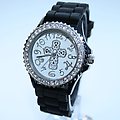 Black Cross # 2 Rhinestone Silicone Fashion Watch