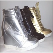 Lace Up Wedge Sneakers Gold/Black/Silver