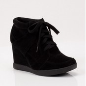 Lace Up Wedge Sneakers-Black Suede