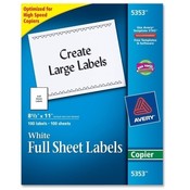 Avery Consumer Products  Copier Label, Full Sheet, 8-1/2"x11", 100/BX, White