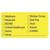Tabbies  Insurance Labels for Medical Office,3-1/4"x1-3/4",250/RL,YW