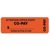 Tabbies  "Co-Pay" Labels, 3"x1", 500/RL, Orange