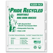 Kleer-Fax, Inc.  Recy Insert Ring Book Indexes, 5 Tab, 11"x8-1/2", Clear