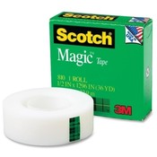 3M Commercial Office Supply Div.  Magic Tape, 1" Core, 1/2"x1296", 1/PK, Transparent