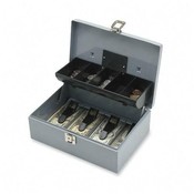 Sparco Products Cash Box, 5 Compartments, 11-3/8"x7-1/2"x3-3/8", Gray
