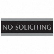 U.S. Stamp &amp; Sign No Soliciting Sign, 3"x9", Silver on Black