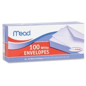 Mead  Plain Envelopes, Gummed, No 10, 100/BX, White