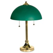 Ledu Corporation Desk Lamp, 19"H, w/ 2-10 Watt Bulbs, Brass Base/ Green Shade