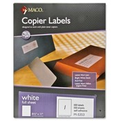 Maco Tag &amp; Label  Copier Labels, 100 Sheets Per Box, 8-1/2"x11", White