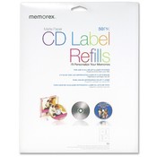 Memorex  CD Label Refills, f/ Inkjet/Laser, 50/PK, White Matte
