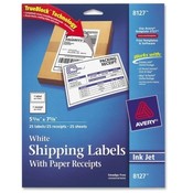 Avery Consumer Products  Shipping Labels,w/ Paper Receipt,5-1/16"x7-5/8", 25/PK,WE