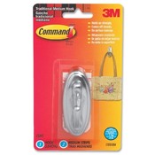3M Commercial Office Supply Div.  Plastic Hooks,Traditional Design,Med.,Holds 3lbs,Metallic
