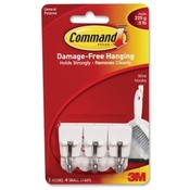 3M Commercial Office Supply Div.  Hooks w/ Adhesive Strips,Small Wire,Holds 1/2lb.,3/PK,WE