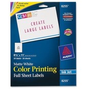 Avery Consumer Products  Color Inkjet Labels,Matte,Full Sheet,8-1/2"x11",20/PK,WE
