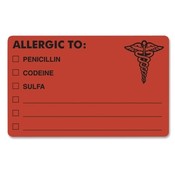 Tabbies  Allergy Labels, 4"x2", 100/RL, FL/ Red