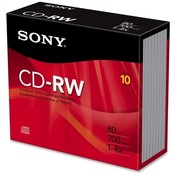 Sony Electronics CD-RW, 700MB/80 Min, 10/PK, Slim Jewel Case