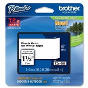 Brother International Corp. Lettering Tape, 1-1/2" Size, Black/White