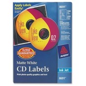 Avery Consumer Products  CD Labels, Inkjet Matte, 100/PK, White