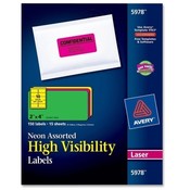 Avery Consumer Products  Neon Laser Labels, Rectangle, 2"x4", 150/PK, Assorted