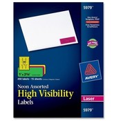 Avery Consumer Products  Neon Laser Labels, Full Sheet, 1"x2-5/8", 450/PK, Assorted