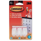 3M Commercial Office Supply Div.  Micro Hooks,w/ Strips,3 Hooks/4 Strips,Holds 1/2 lb,White