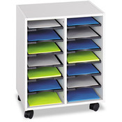 Mobile Go Cart 14-Compartment Wood Literature Sort