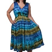 Blue/Green Plus Size 3/4 Length Dress