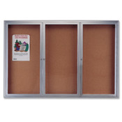 Cork Board W/Glass Door, 3 Door, 6'x4', Aluminum Frame. 1 EA/CT.