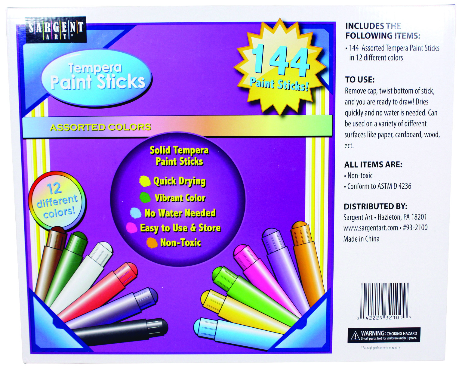 Wholesale 144 Count Tempera Paint Stick Classpack Assorted