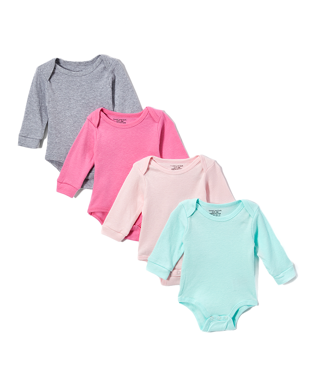 Wholesale Baby Girls 4 Pk Long Sleeve Onesies Solid 012m (SKU