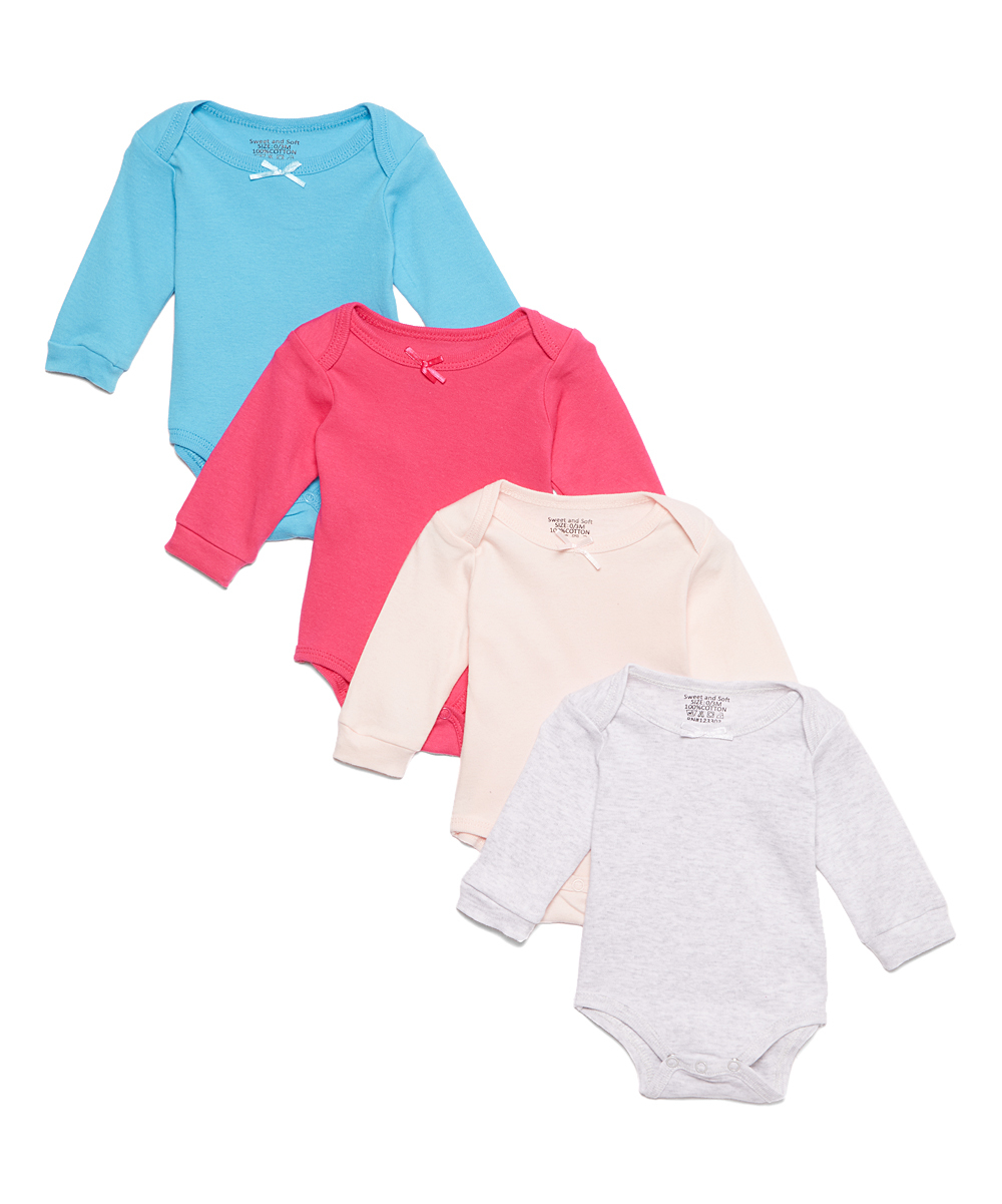 Wholesale Baby Girls' Bodysuits Long Sleeves, 4 Packs DollarDays