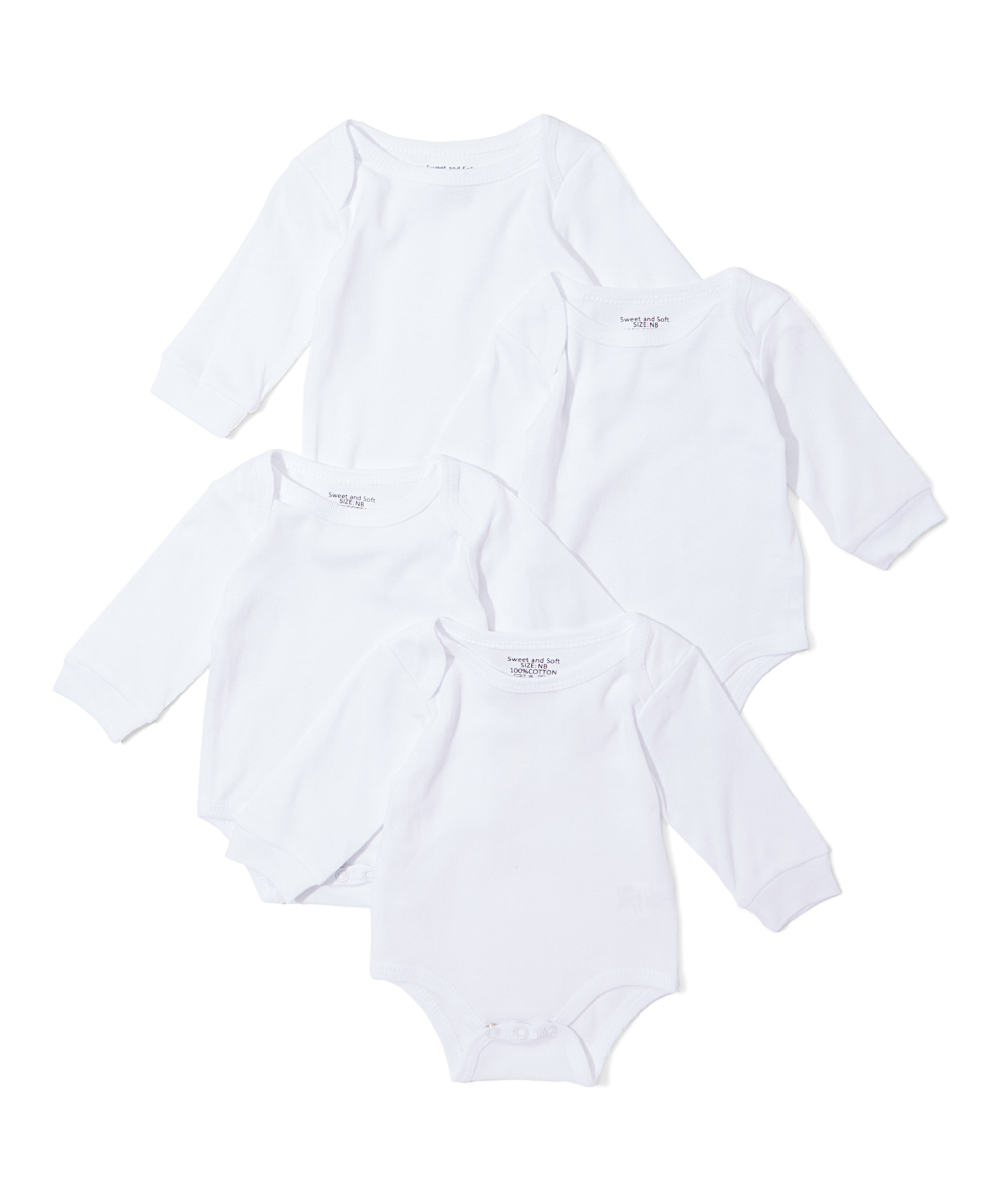 Wholesale Babies' Long Sleeve Bodysuits   White, 4 Packs | DollarDays