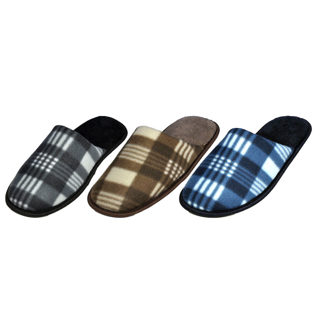 Wholesale Men's Slippers' Plaid, Black, Blue, Brown, 48 Pairs
