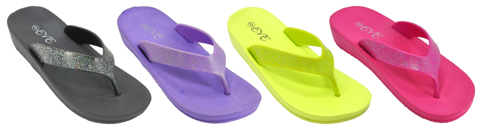Wholesale Fun Color Sparkle Wedge Flip Flops (SKU 2343707) DollarDays