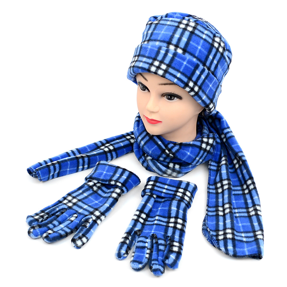 Wholesale Blue Plaid Winter Sets Women's, 3 Piece DollarDays