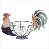 Painted Tin Rooster Wire Basket