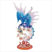 Blue Glass Dragon On Flaming Hoop