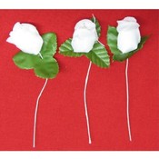 White Rose Bud with Wire Stem