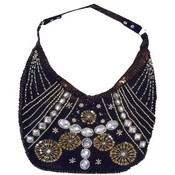 Women's Fashion Beaded Brown Hand Bag