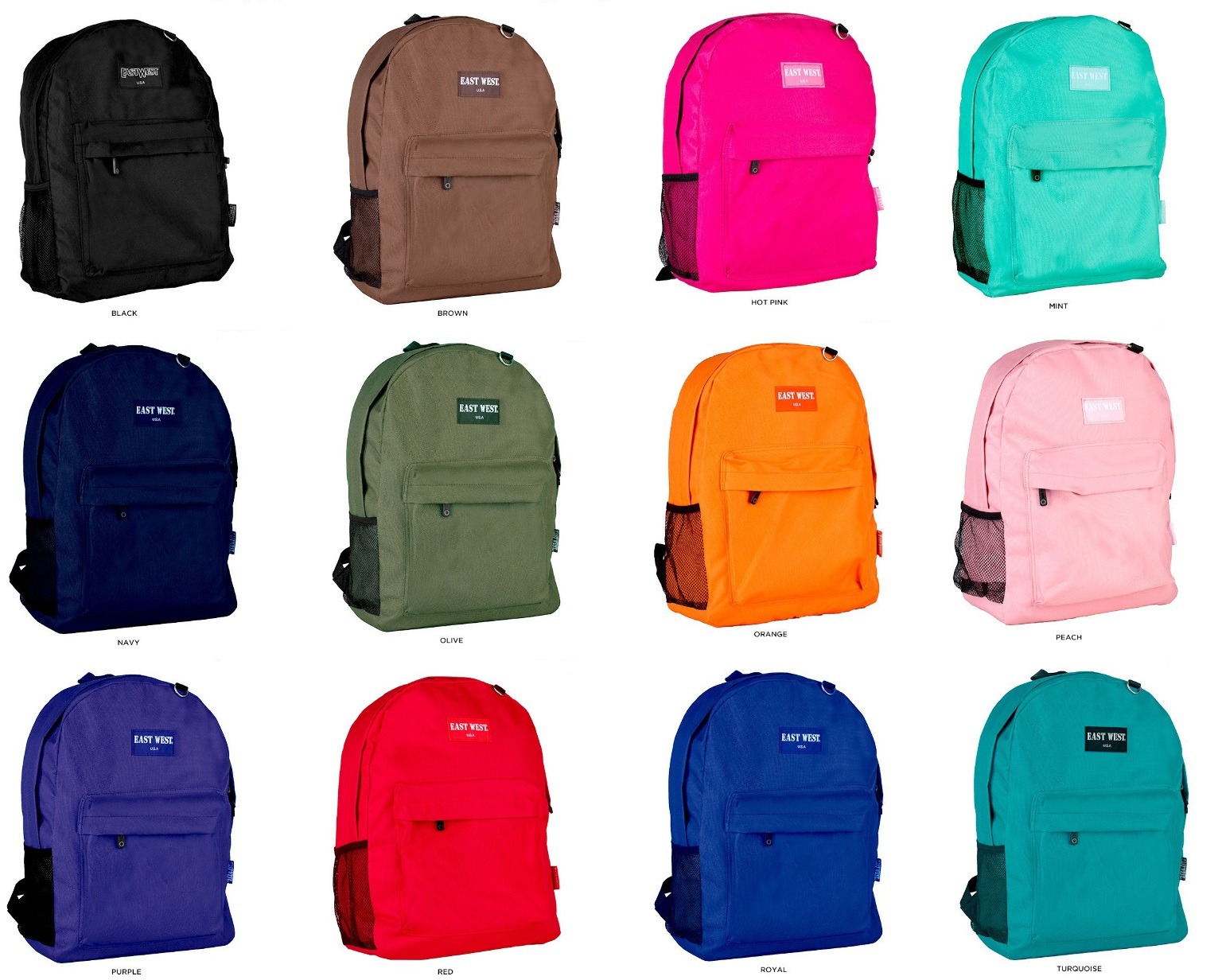 Wholesale 18 EastWest Classic Backpacks - 12 Assorted Colors (SKU 