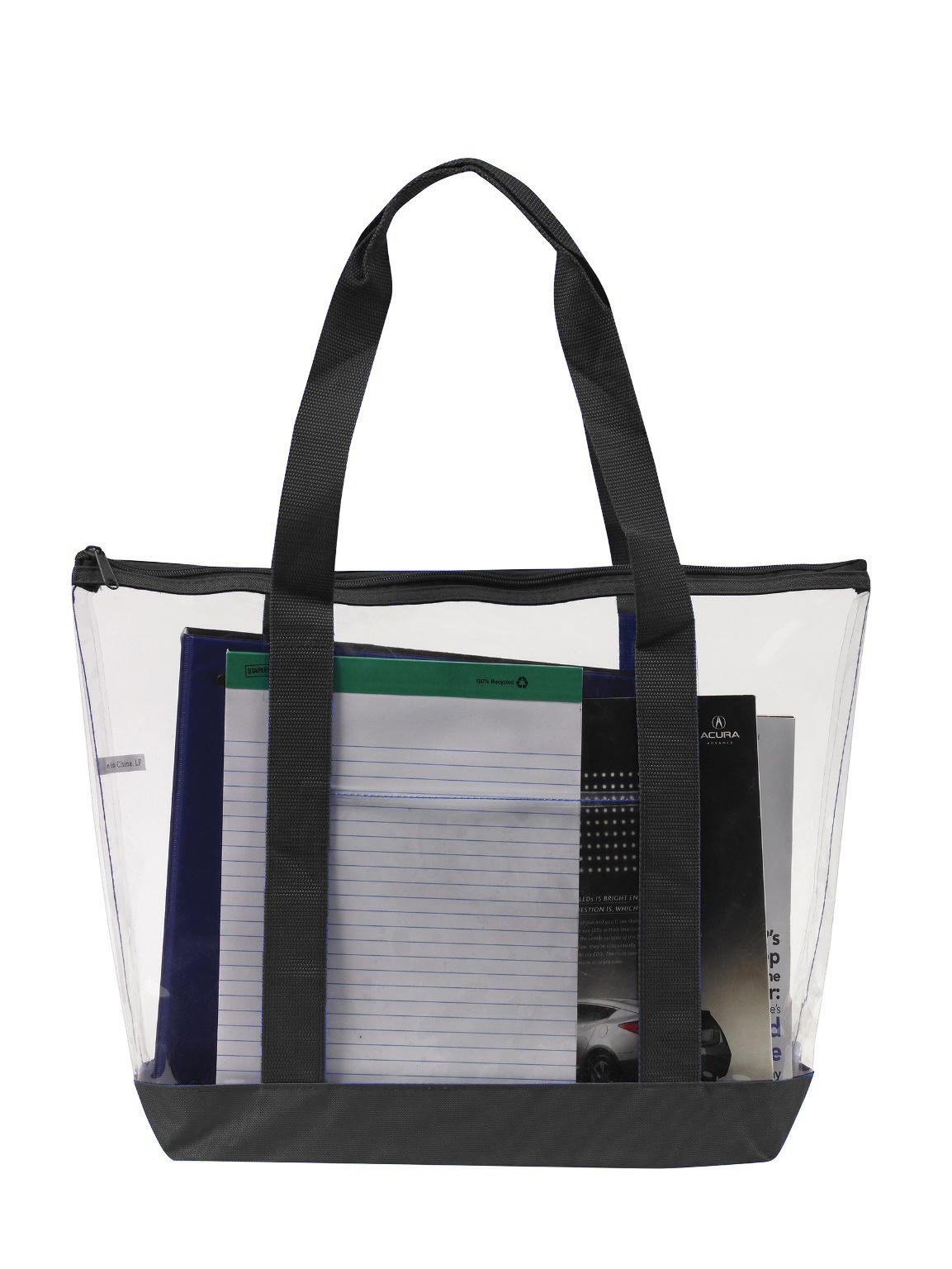 Wholesale Clear Zipper Tote Security Bag with Pocket - Black (SKU 2326934) DollarDays