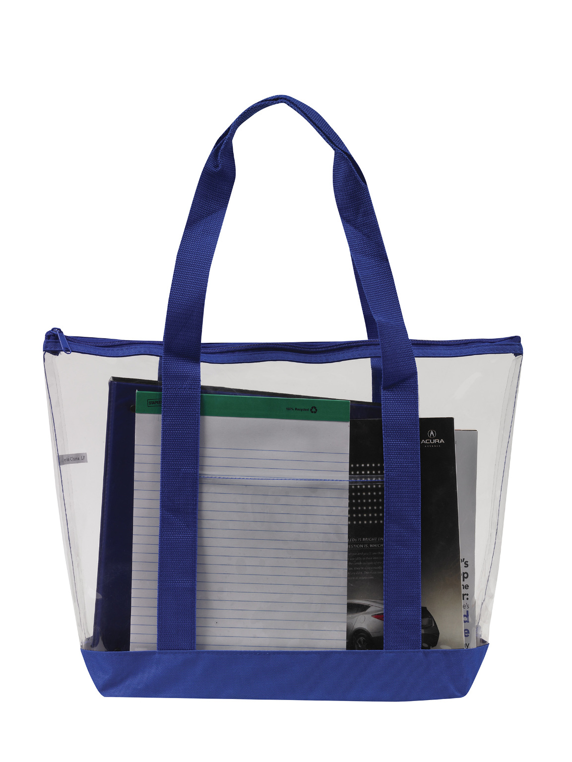 Wholesale Clear Zipper Tote Security Bag with Pocket - Royal (SKU 2326933) DollarDays