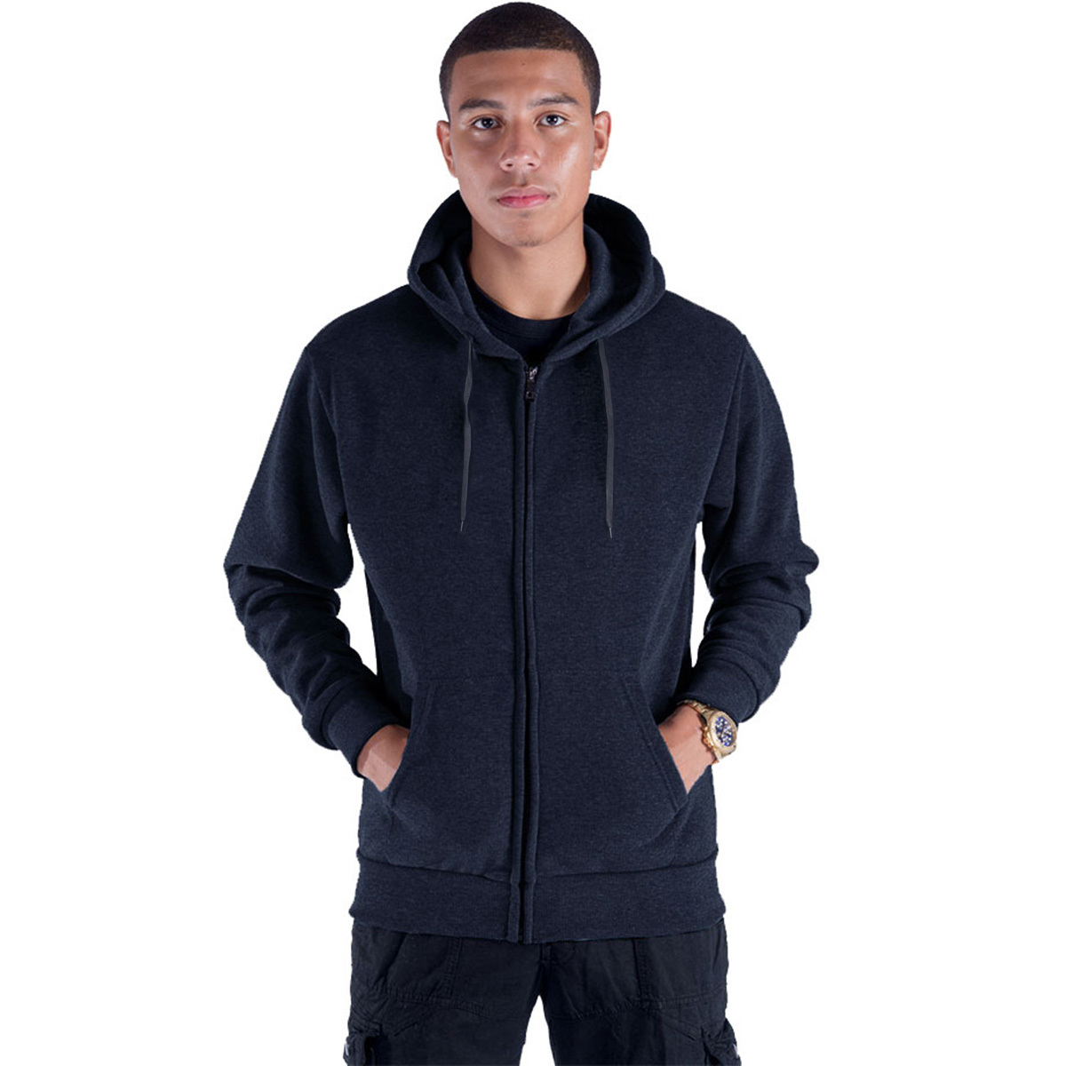 Wholesale Men's Hooded Full Zip Jackets Black, S2X