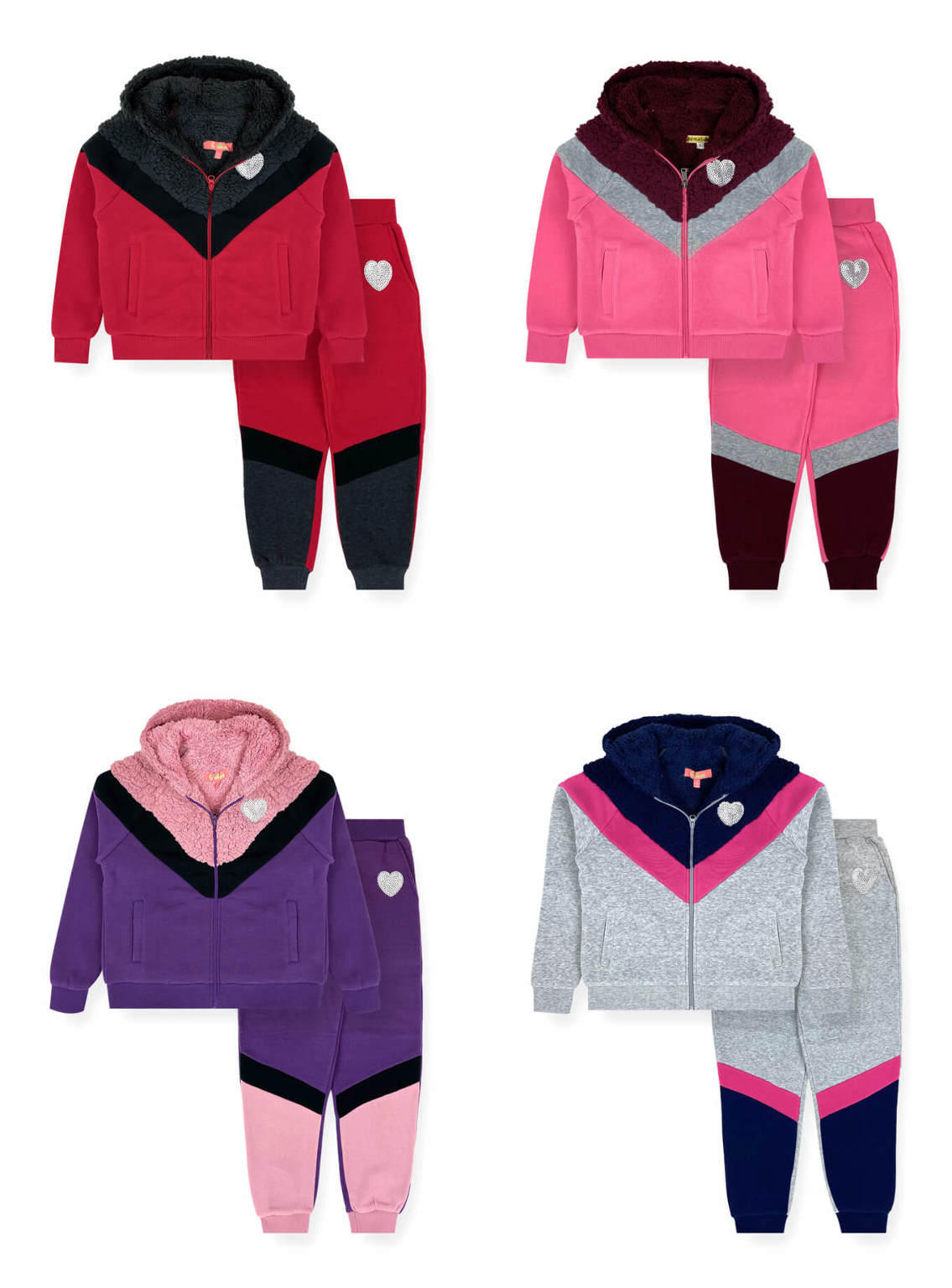 Wholesale Girls' Jogger Sets 714, Hearts, Sherpa Fleece