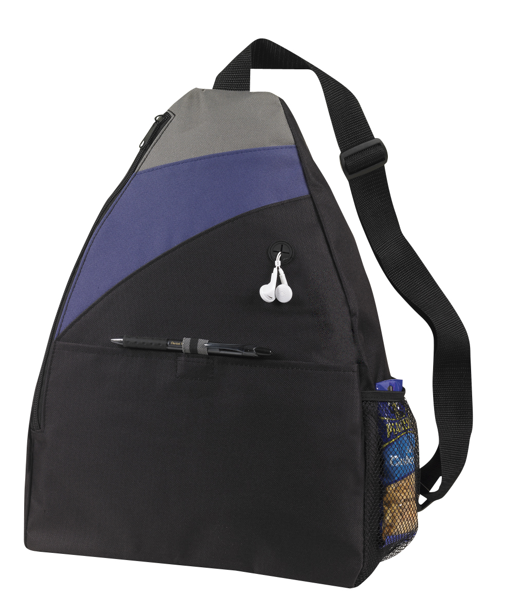 Wholesale Classic Sling Backpack Adjustable, Navy Blue, Earbud Port