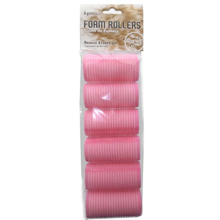 Wholesale Foam Hair Rollers Pink, 6 Pack, 1"