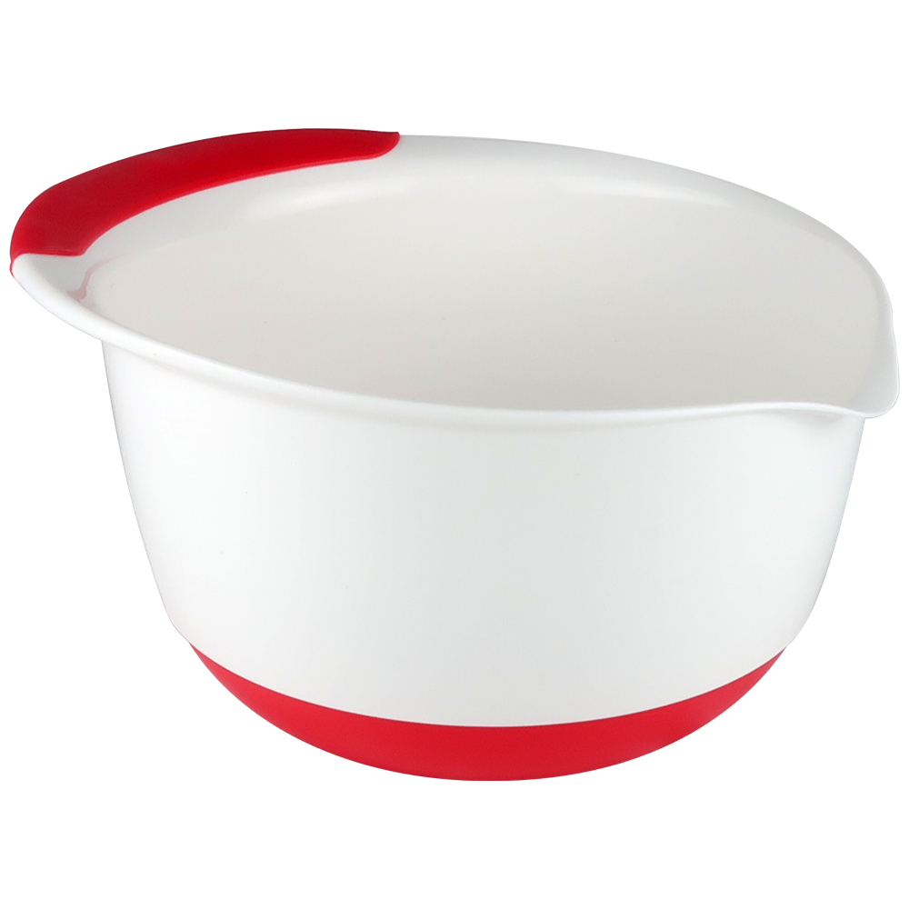 Wholesale Mixing Bowls 5 Quarts, White, Red, Spout