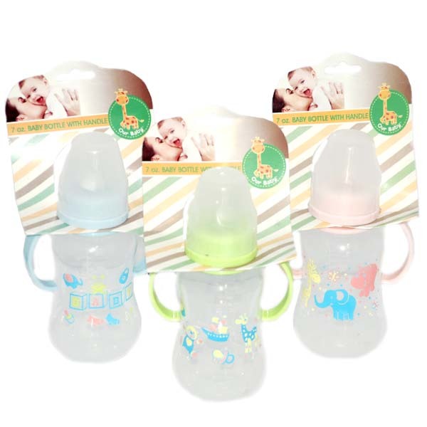 Wholesale Baby Bottles w/Handle Assorted Colors Prints, 7 oz