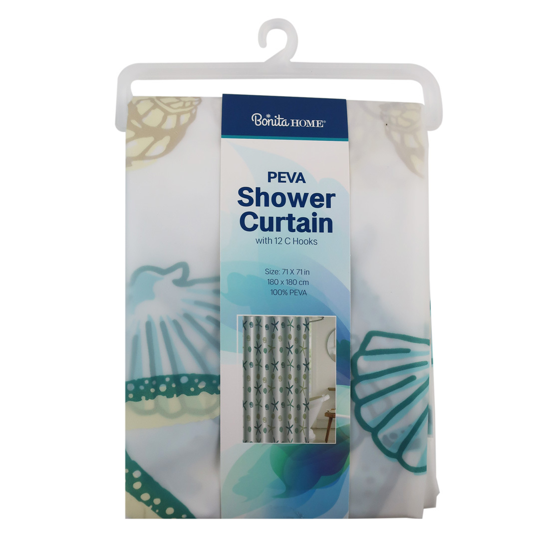 Wholesale Shower Curtain w/Hooks Blue Seashells