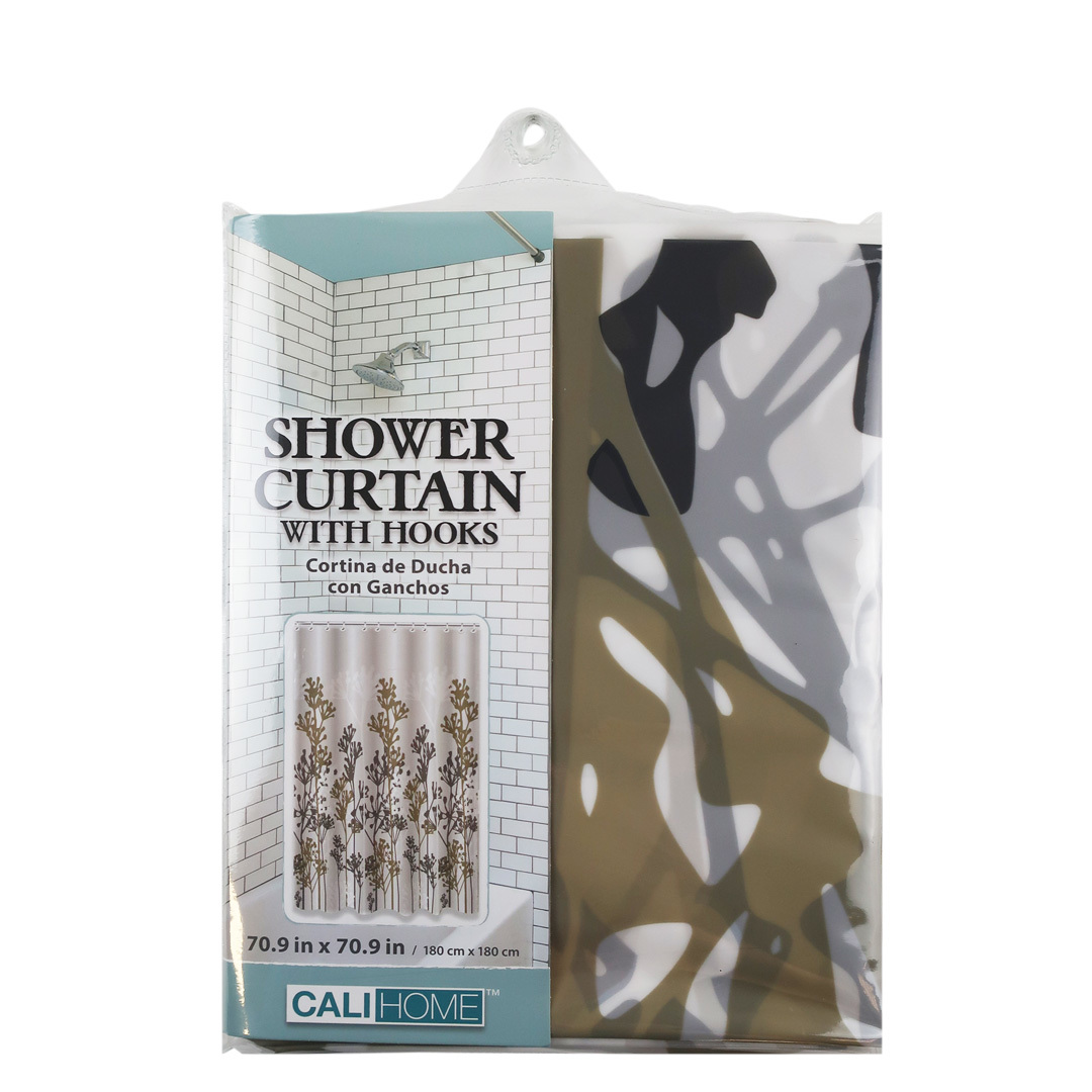 Wholesale Shower Curtain w/Hooks Brown Leaf Pattern